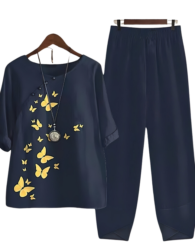 Rhea | Effortless chic shirt and pant set Dark Blue (Almost sold out)