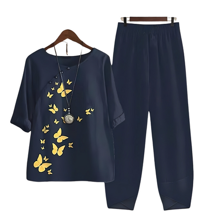 Rhea | Effortless chic shirt and pant set Dark Blue (Almost sold out)