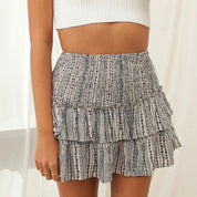 Rose Summer Mini Skirt with Built-In Shorts Beige Skirts