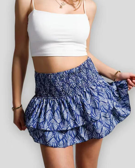 Rose Summer Mini Skirt with Built-In Shorts Dark blue leaves Skirts
