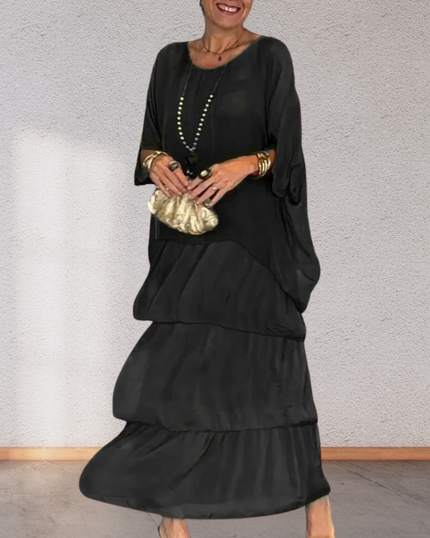 Ruffle Chiffon Maxi Dress Black Dresses
