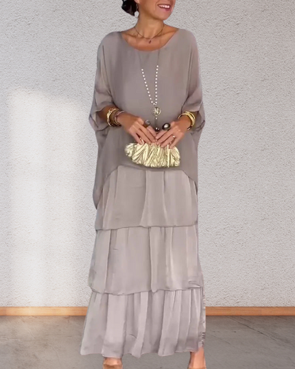 Ruffle Chiffon Maxi Dress Gray Dresses