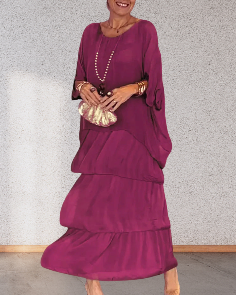 Ruffle Chiffon Maxi Dress Magenta Dresses