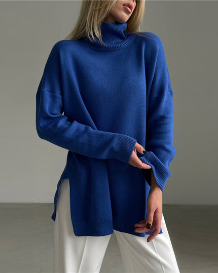 Elegant Split-Hem Turtleneck Sweater Sweater