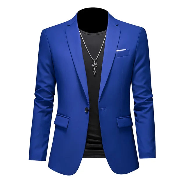 Men's Stylish Single-Breasted Blazer Blue Blazer