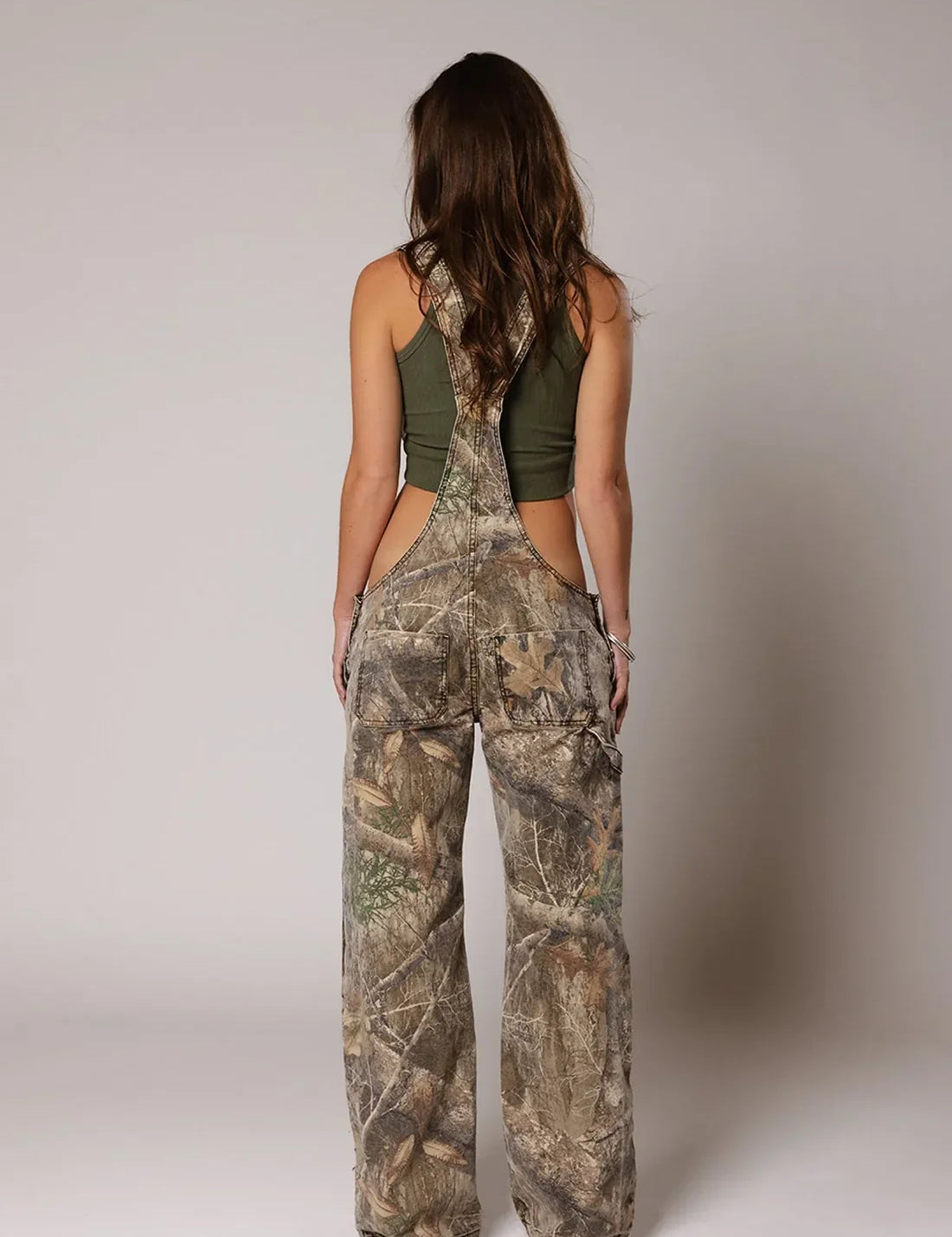 Camouflage Deep-V Denim Overalls Women Jumpsuit