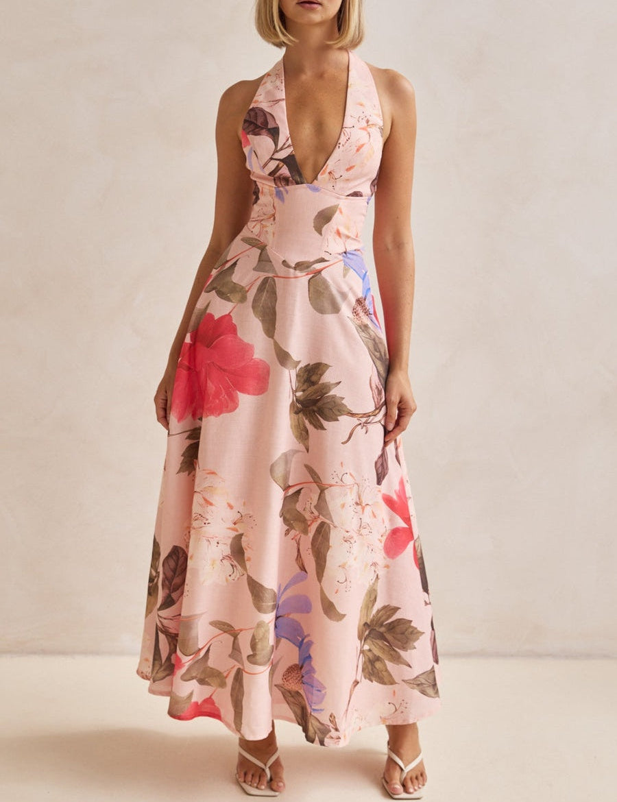 Plunging V-Neck Maxi Dress (Printed) Dresses