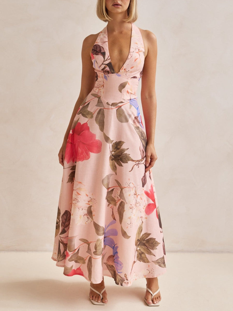 Plunging V-Neck Maxi Dress (Printed) Dresses