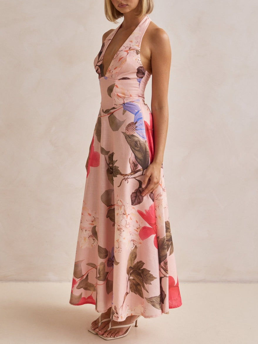 Plunging V-Neck Maxi Dress (Printed) Dresses