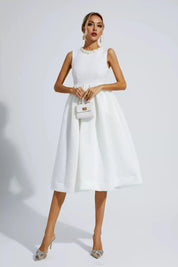 Elaina™ | White Pearl Sleeveless Midi Dress XL Dresses