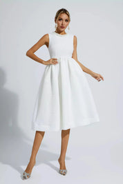 Elaina™ | White Pearl Sleeveless Midi Dress M Dresses
