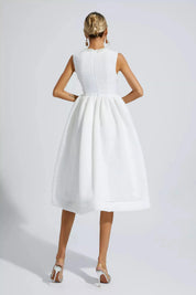 Elaina™ | White Pearl Sleeveless Midi Dress Dresses