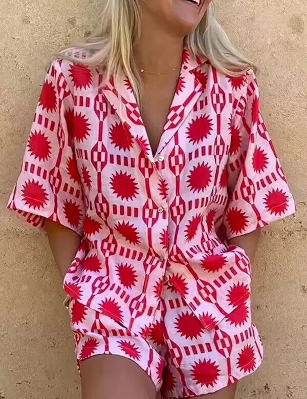 Janelle™ | Summer Patterned Set Red Dresses