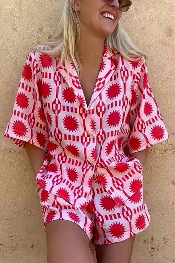 Janelle™ | Summer Patterned Set Red Dresses