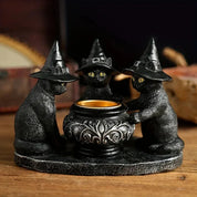 Witches Cat Cauldron Tea Light Holder Halloween Decorations