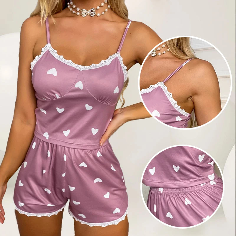 Women’s V‑Neck Lace-Trim Pajama Set Women's Tops