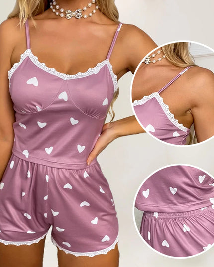 Women’s V‑Neck Lace-Trim Pajama Set Women's Tops