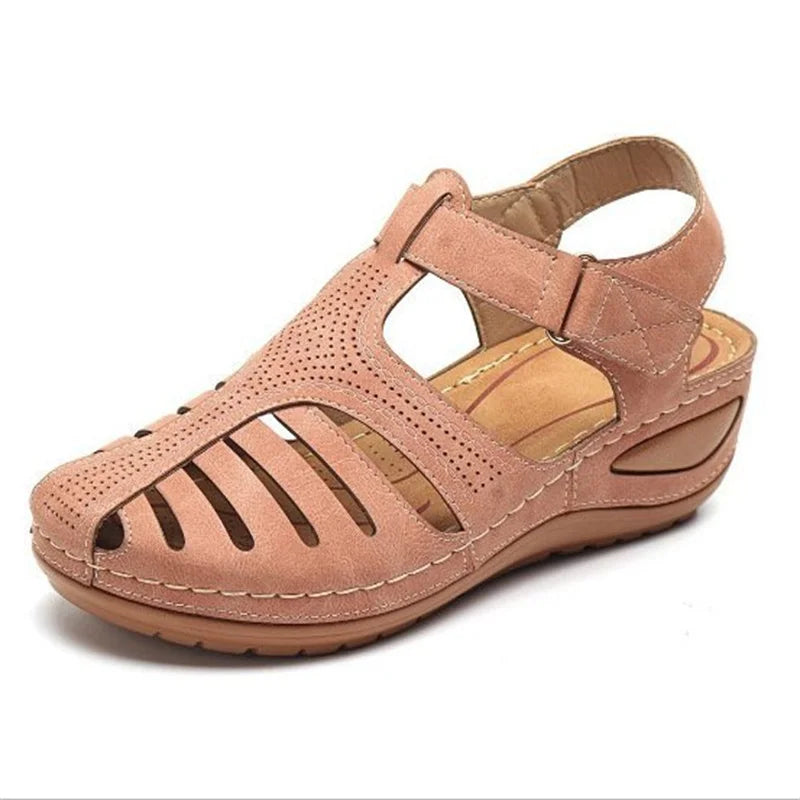 Woman Summer Vintage Orthopedic PU Leather Sandals Pink Shoes & Sandals