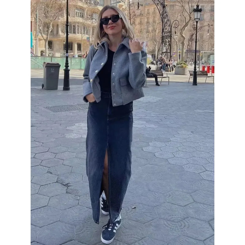 Chic Heather™ | Wool Cropped Jacket Coat