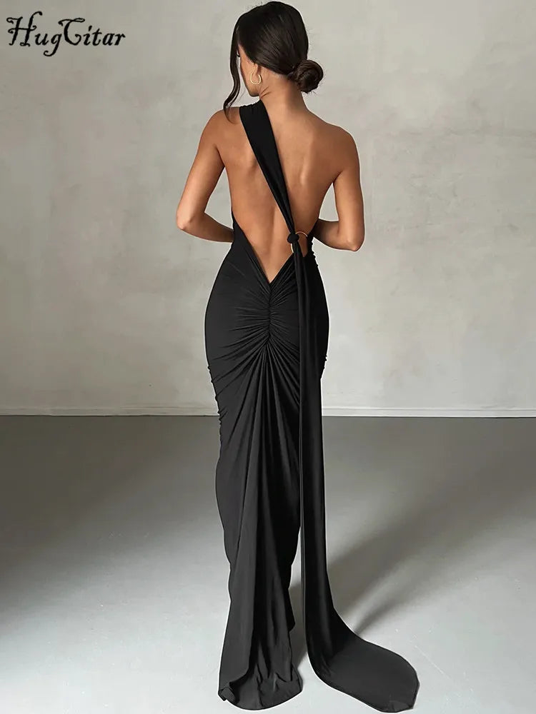 Hugcitar One‑Shoulder Ruched Maxi Dress Dresses