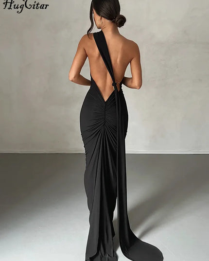 Hugcitar One‑Shoulder Ruched Maxi Dress Dresses
