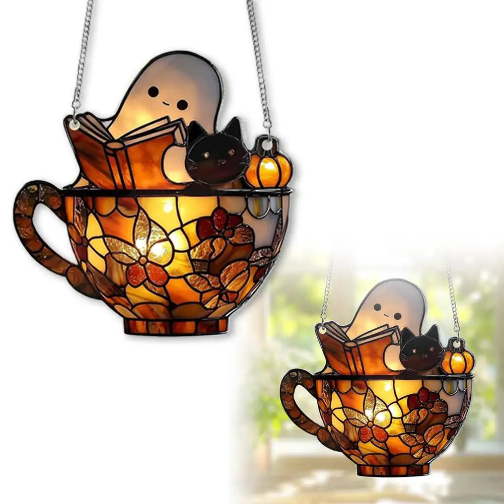 Ghost Reading Book Window Ornament Halloween Decorations