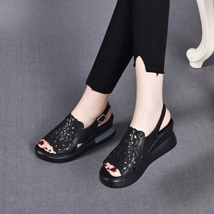 Belle™ | Arch-Supporting Wedge Sandals black Shoes & Sandals