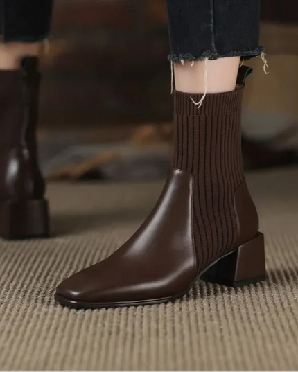 Sleeved Square Toe Boots Women's Footwear