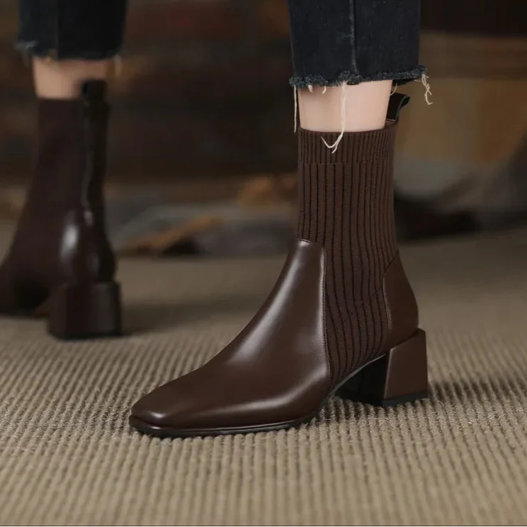 Sleeved Square Toe Boots Women's Footwear