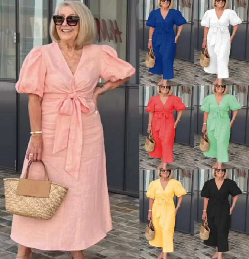 Esther | V-Neck Cotton Dress With Laces Dresses