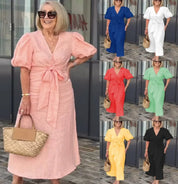 Esther | V-Neck Cotton Dress With Laces Dresses