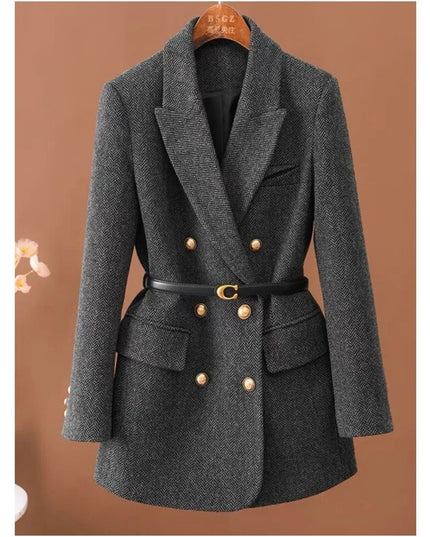 Vintage Wool Blazer with Belt Dark Gray Blazer
