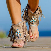 Holly™ - Retro Fringe Boho Sandals Khaki