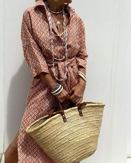 Karina™ | Elegant striped shirt dress Red Dresses