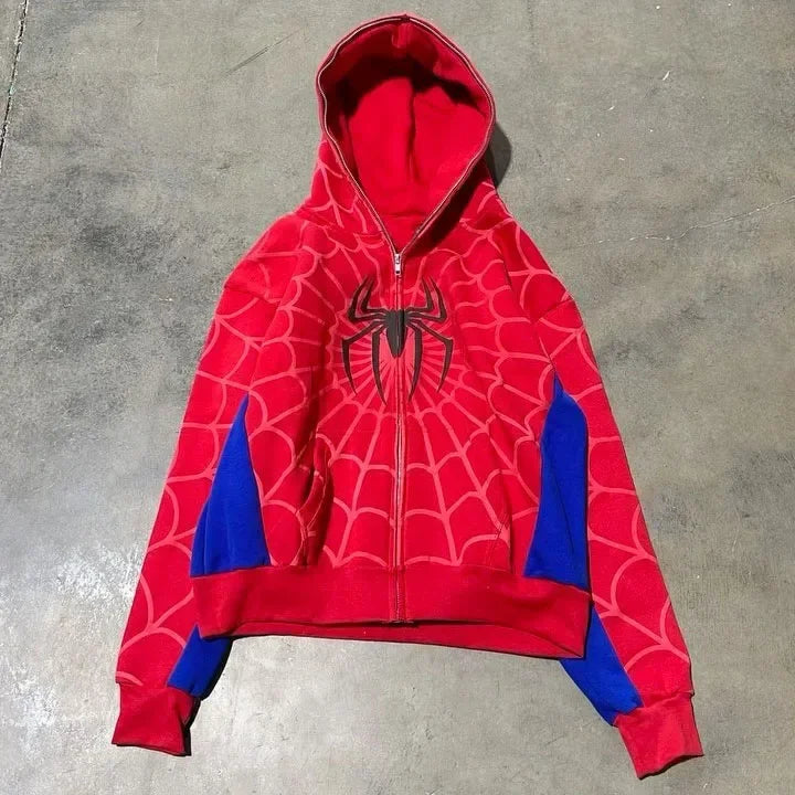 Y2K Spider Print Hooded Hoodie – Hip-Hop Style Men's Hoodie