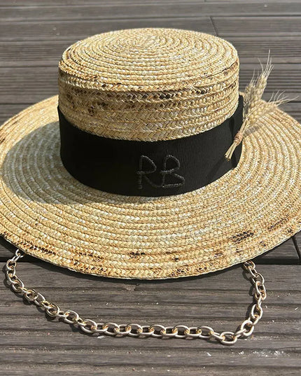 Handmade Straw Sun Hat with Metal Chain for Women style 6 54-58cm Hats