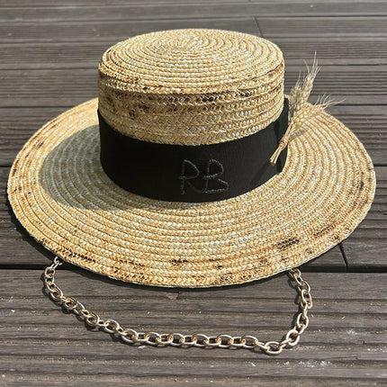 Handmade Straw Sun Hat with Metal Chain for Women style 6 54-58cm Hats