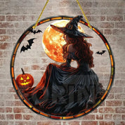 Moonlit Witch & Broom Acrylic Suncatcher 1 Halloween Decorations