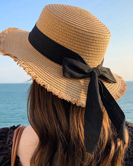 Korean Wide Brim Straw Hat for Women Summer Sun Protection B One Size Hats