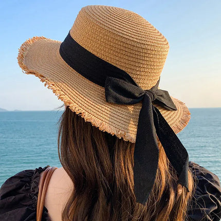 Korean Wide Brim Straw Hat for Women Summer Sun Protection B One Size Hats