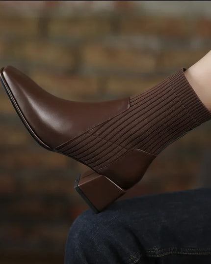 Sleeved Square Toe Boots Women's Footwear