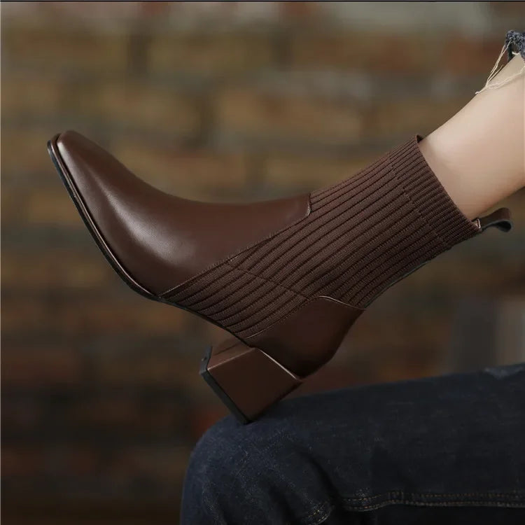 Sleeved Square Toe Boots Women's Footwear