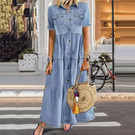 Layla™ | Long Denim Dress Light Blue Dresses