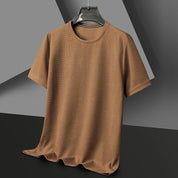 Men’s Summer Waffle Knit Round Neck T-Shirt – Lightweight Casual Tee Yellow Men T-Shirts