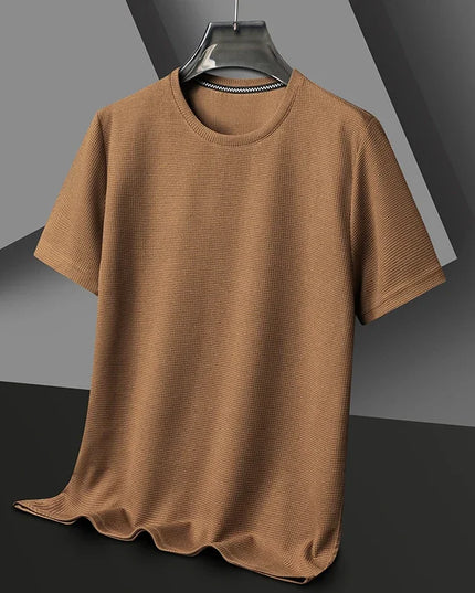 Men’s Summer Waffle Knit Round Neck T-Shirt – Lightweight Casual Tee Yellow Men T-Shirts