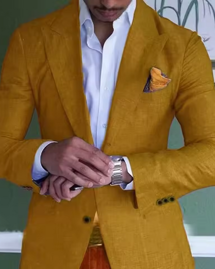 Men's Stylish Linen Blazer Gold Blazer