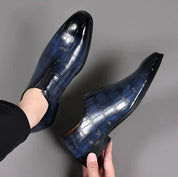 George™ Slip-On Leather Loafers – Stone Pattern Shoes