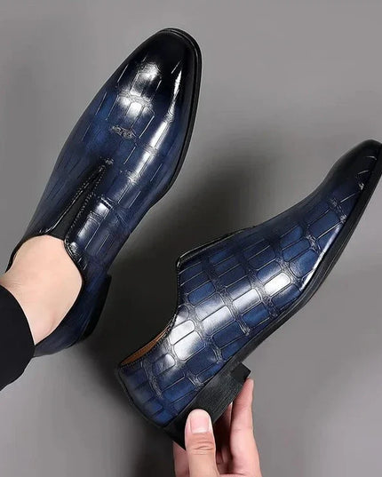 George™ Slip-On Leather Loafers – Stone Pattern Shoes