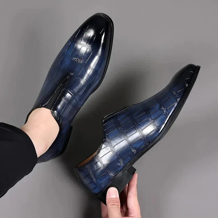 George™ Slip-On Leather Loafers – Stone Pattern Shoes