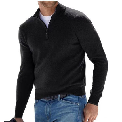 Men's Long Sleeve Pullover Half Zipper Sweaters Black Sweater